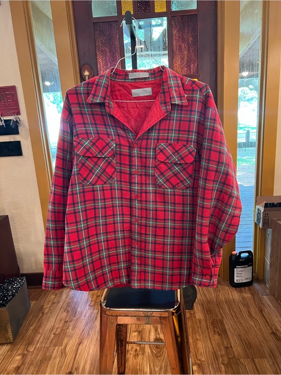 windbreaker Other - Men's Red Plaid Quilted Button-Down Flannel Shirt